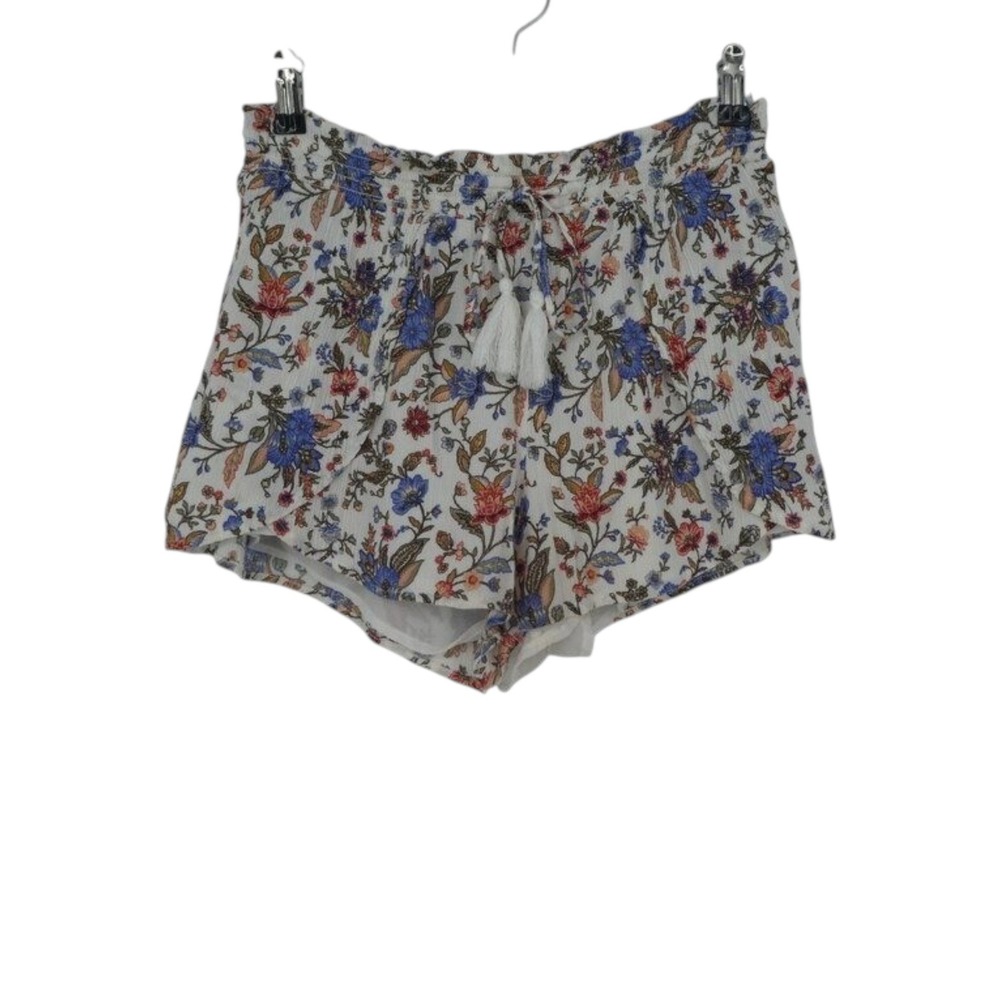 American Eagle Outfitters White Floral Print Shorts with Blue and Red Flowers